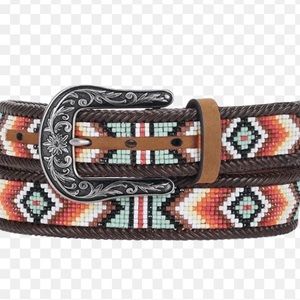 Nocona Women's Aztec Beads laced Southwestern Leather Belt